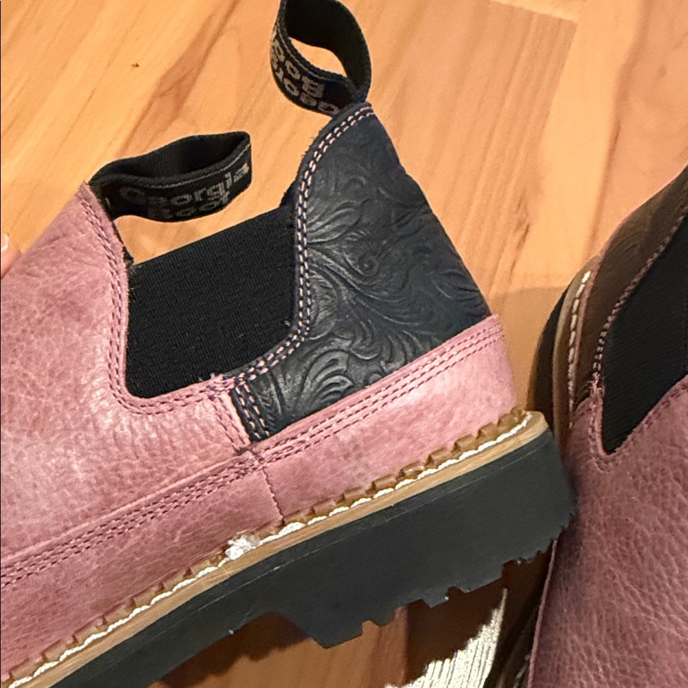 Georgia Boot Women's Pink Leather Slip-On Boots - Picture 4 of 6
